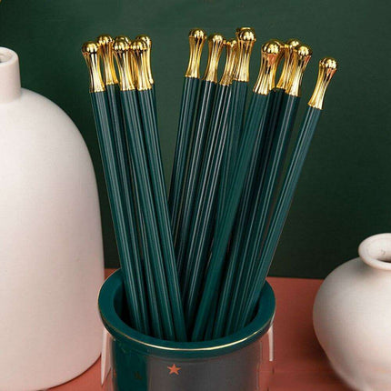 Elegant Dark Green & Gold Decorative Alloy Chopsticks Set - 10 Pairs