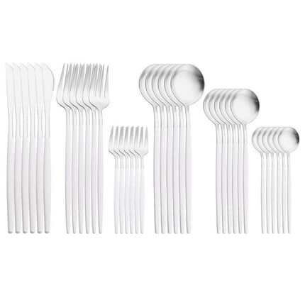 Elegant Matte Black and Gold 36-Piece Stainless Steel Cutlery Collection