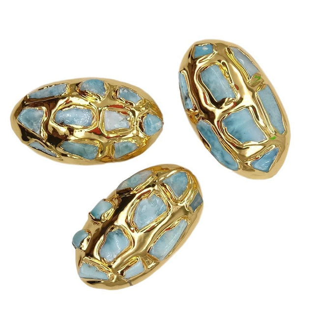 Elegant Gold-Plated Blue Larimar Bead Set: A Touch of Luxury for Your Jewelry Creations