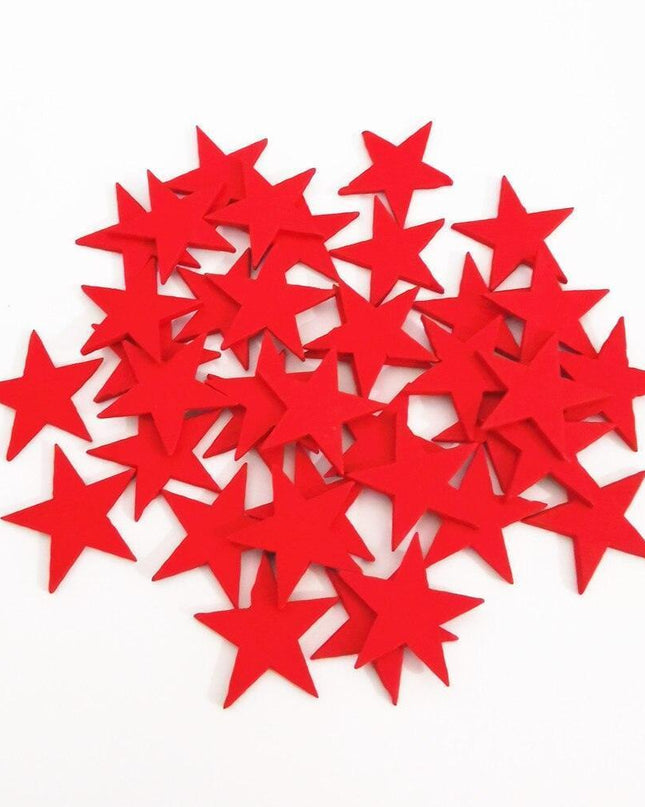 Elegant 100-Piece Red, White, and Silver Wooden Star Cutouts - Creative Crafting Essentials