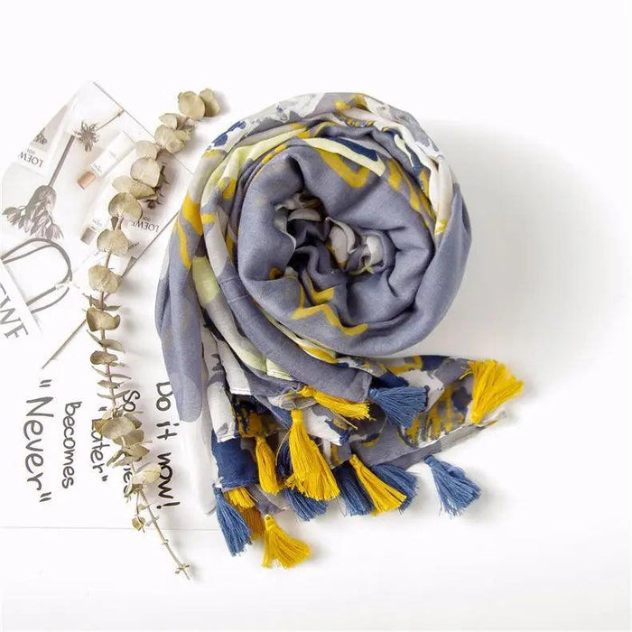 Blue Porcelain Print Cashmere Blend Shawl Wrap - Stylish Versatility for Every Event