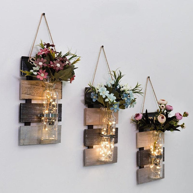 Elegant Wall-Mounted Hydroponic Planter with Scindapsus in Glass and Wood