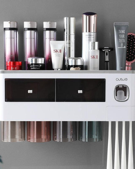 Magnetic Toothbrush and Toothpaste Storage System - Elegant Dustproof Organizer for Modern Bathrooms