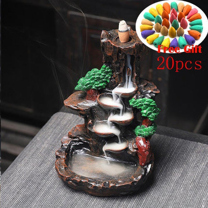 Tranquil Mountain River Backflow Incense Fountain with 100 Aromatic Cones