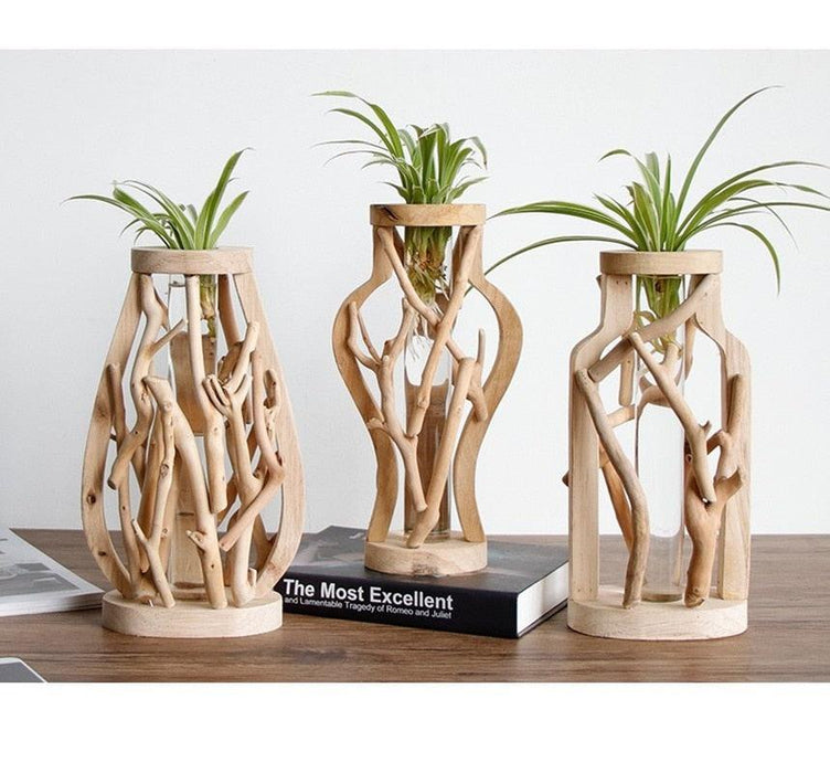 Exquisite Handmade Wooden Vase with Unique Decorative Designs