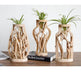 Rustic Wooden Vase adorned with Delicate Floral Details