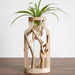 Rustic Wooden Vase adorned with Delicate Floral Details