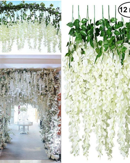 45-Inch Elegant Silk Wisteria Flower Set - Pack of 12 for Exquisite Home and Event Decoration