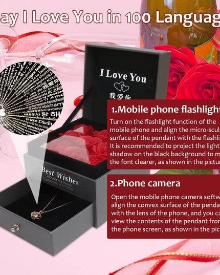 Forever Yours Gift Collection: Preserved Rose with Heartfelt Necklace - Handmade Romantic Treasure for Her