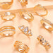 Bohemian Gold Crystal Finger Ring Set - 12 Piece Collection for Women