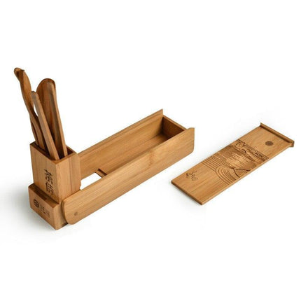 Elegant Chinese Bamboo Tea Set with Artistic River Design and Storage Box