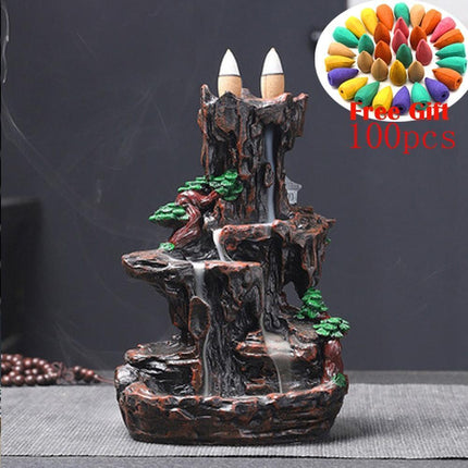 Tranquil Mountain River Backflow Incense Fountain with 100 Aromatic Cones