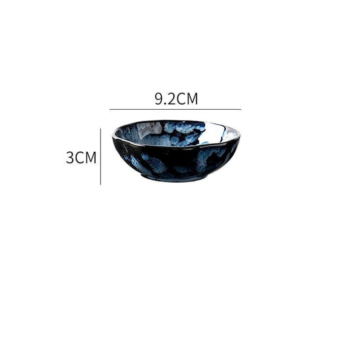Blue Ceramic Dinnerware Set with Unique Irregular Design - Rice Bowls, Salad Plates, and Fish Plates