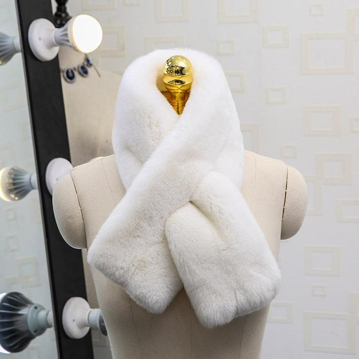 Luxurious Korean Style Rex Rabbit Fur and Leather Winter Scarf