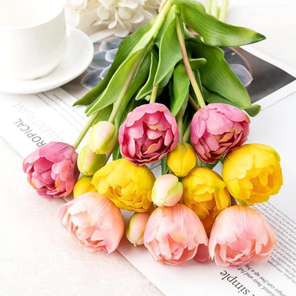 Luxe Artificial Tulip Display - Stunning 40CM Faux Floral Arrangement for Elegant Home Accents