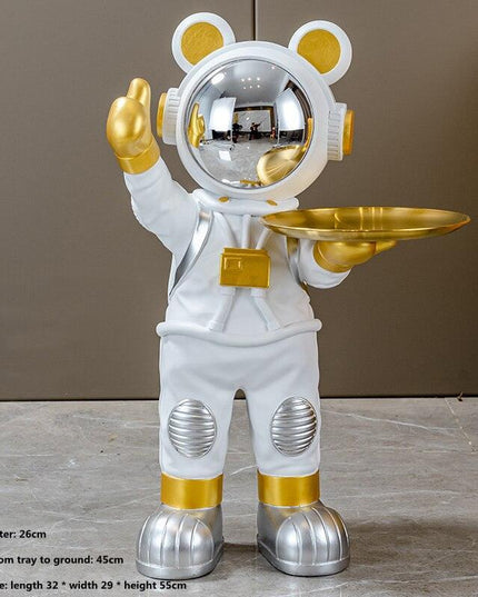 Chic Nordic Astronaut Floor Sculpture with Functional Key Organizer Tray for Elegant Home Decor