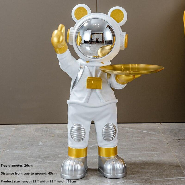Chic Nordic Astronaut Floor Sculpture with Functional Key Organizer Tray for Elegant Home Decor