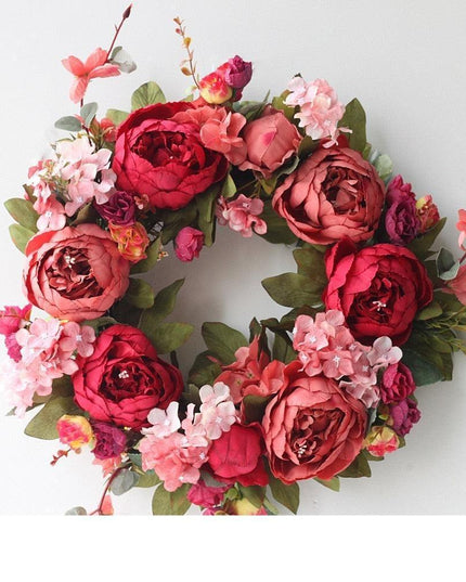 Elegant Peony Silk Flower Wreath with Rattan Accents - Perfect for Home Decor