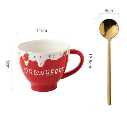Charming Strawberry-Themed Ceramic Mug Set with Lid and Spoon for a Luxurious Drinking Experience