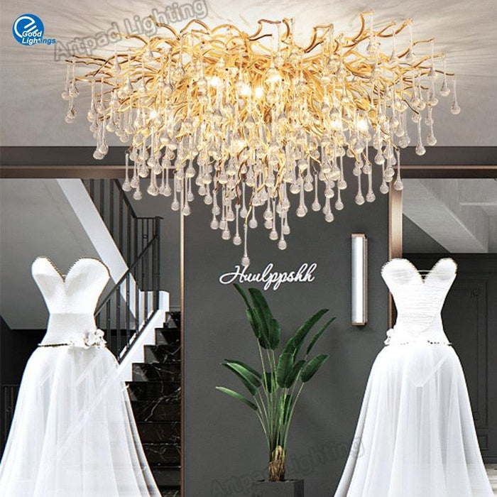 Luxurious Nordic Crystal Ceiling Lights with Adjustable LED Brightness and Customizable Glass Shade Sizes