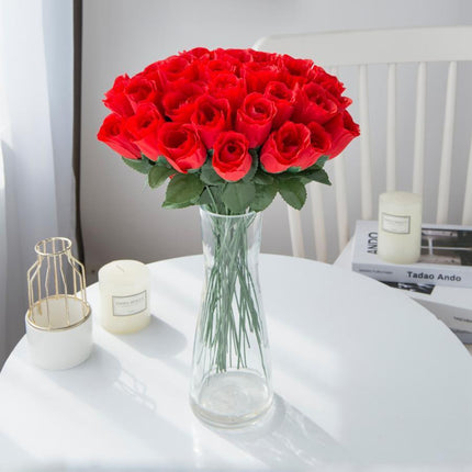 Elegant Crimson Silk Rose Collection - Pack of 10 Artificial Flowers for Home and Event Decor