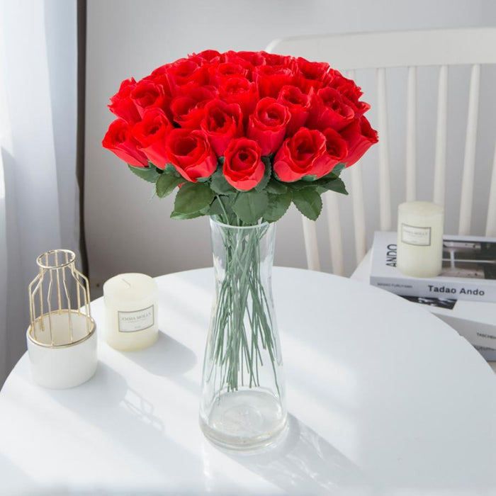 Crimson Silk Rose Bundle - 10 Artificial Flowers for Home Decor and Events