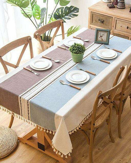 Chic Tassel-Trimmed Premium Linen Table Cover