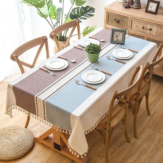Opulent Linen Table Cover with Elegant Tassel Details
