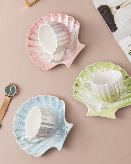 Chic Pearl Shell Ceramic Mugs: Elevate Your Sipping Experience