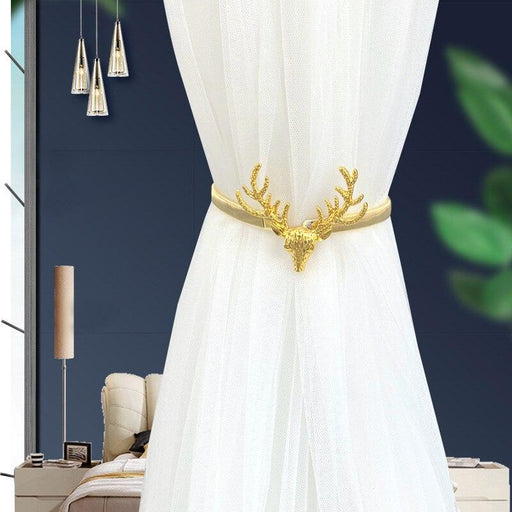 Elegant Metal Curtain Clip Tieback Holder with Golden & Silver Leaves Bow Elk Design