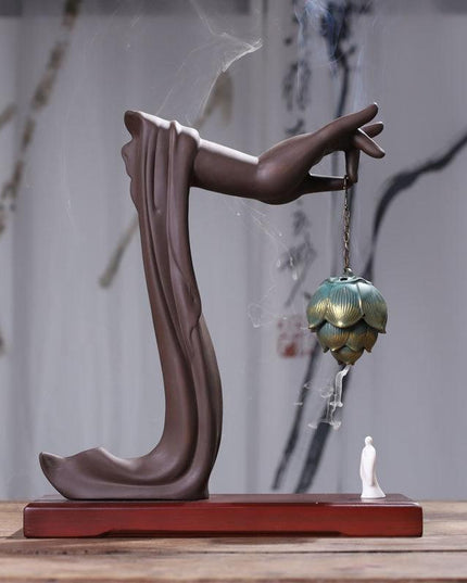 Serene Buddha Hand Ceramic Backflow Incense Holder for Tranquil Spaces