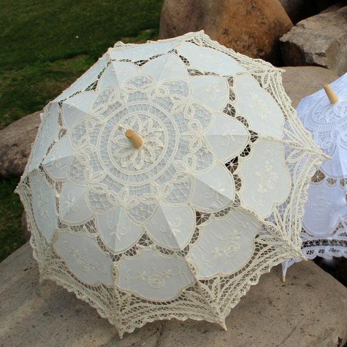 Victorian Lace Parasol with Embroidered Flowers - A Timeless Elegance for Special Occasions