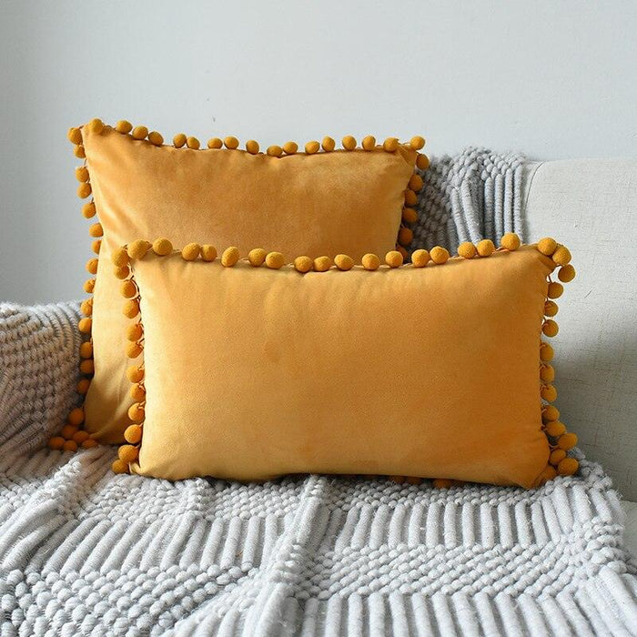Velvet Plush Pillow Cases with Delightful Pom Pom Accents - Elevate Your Space with Luxury and Charm