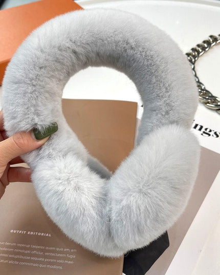 Rhinestone-Studded Luxurious Rex Rabbit Fur Ear Muffs: Chic Winter Essential for Women