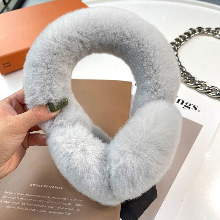 Rhinestone-Embellished Rex Rabbit Fur Ear Muffs: Luxe Winter Essential for Women and Girls