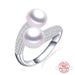 Elegant Double Pearl and Zircon Sterling Silver Ring - Sophisticated Beauty