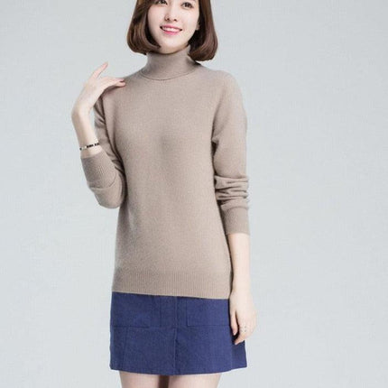 Sophisticated Winter Charm: Premium Cashmere & Wool Turtleneck Pullover for Women | Elegant Knit Sweater