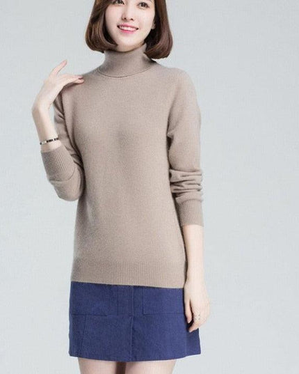 Sophisticated Winter Charm: Premium Cashmere & Wool Turtleneck Pullover for Women | Elegant Knit Sweater