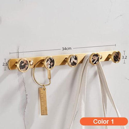 Elegant Luxe Gold Brass Wall Hook Rack with 5 Sturdy Hooks - Stylish Storage Solution