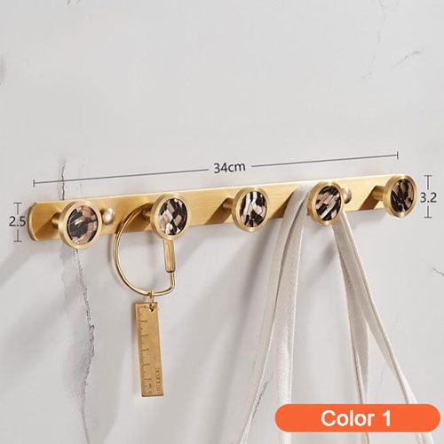 Wall Mounted Brass Hanger with 5 Hooks - Gold