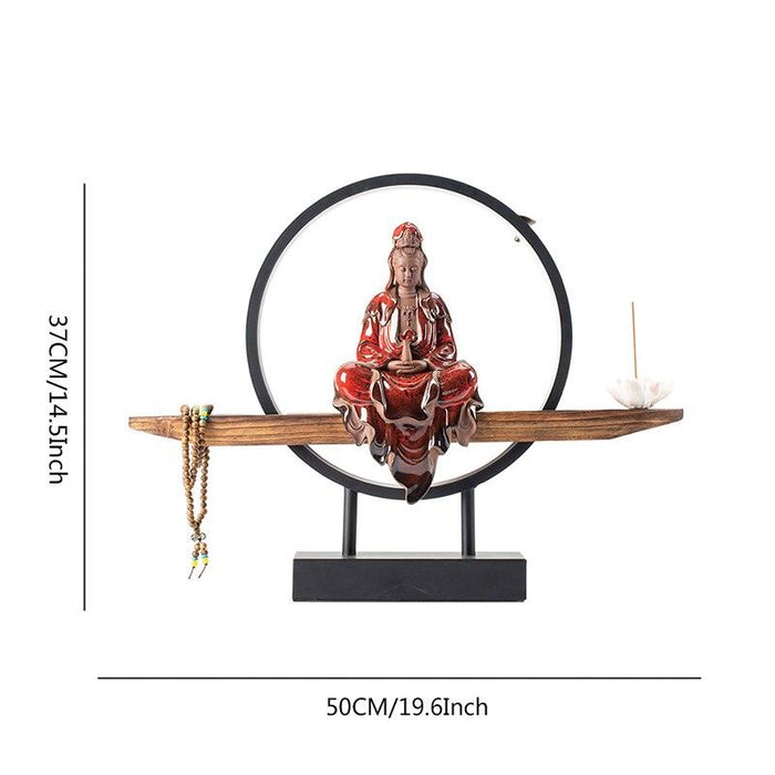 Zen Guanyin Bodhisattva Ceramic Backflow Incense Burner Set with LED Lighting and 20 Cone Pack - Create a Tranquil Atmosphere