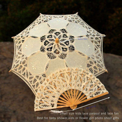 Victorian Elegance Lace Parasol and Fan Ensemble: Handcrafted Timeless Beauty