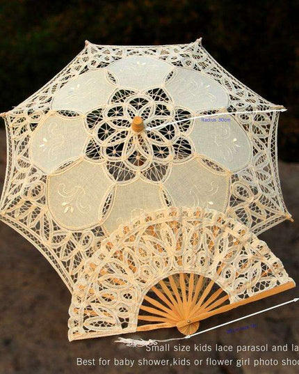Victorian Elegance Lace Parasol and Fan Ensemble: Handcrafted Timeless Beauty