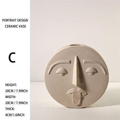 Artistic Nordic Face Mask Ceramic Vase - Modern Home Decor Piece