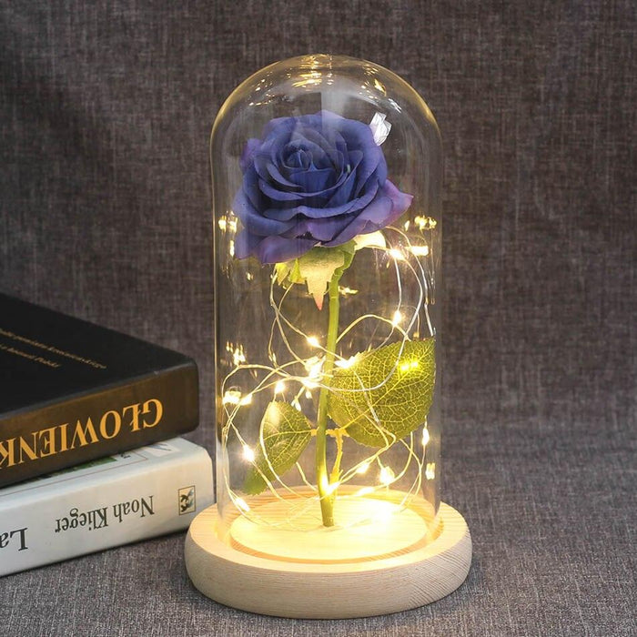 Enchanting Rose Glass Dome with Magical LED Lighting for Timeless Elegance