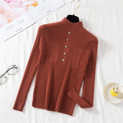 Autumn Elegance: Women's Knit Sweater with Stylish Button Design