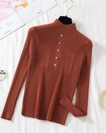 Autumn Elegance: Women's Knit Sweater with Stylish Button Design