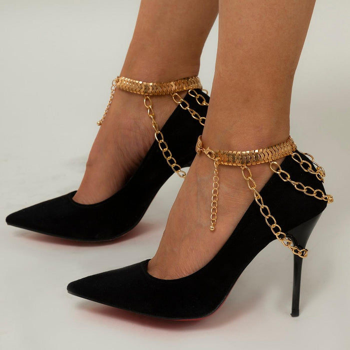Gleaming High Heel Shoe Charm Anklet with Layered Chain Detail