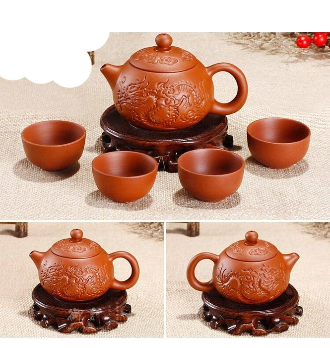 Zen Dragon Purple Clay Teapot Set with Kung Fu Tea Artistry