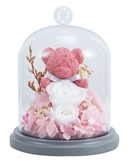 Forever Yours Pink Rose Bear in Glass Dome: Enduring Floral Keepsake